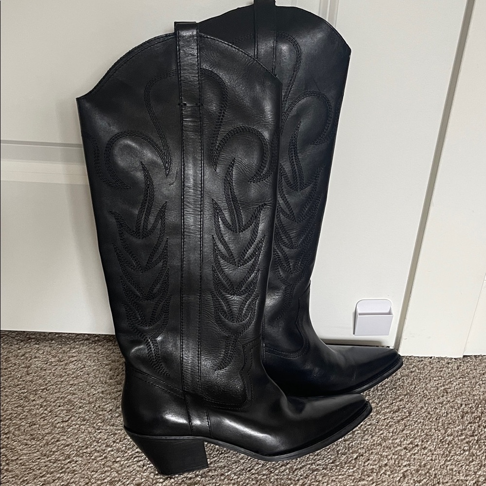 Zara tall black western cowboy boots, size 38